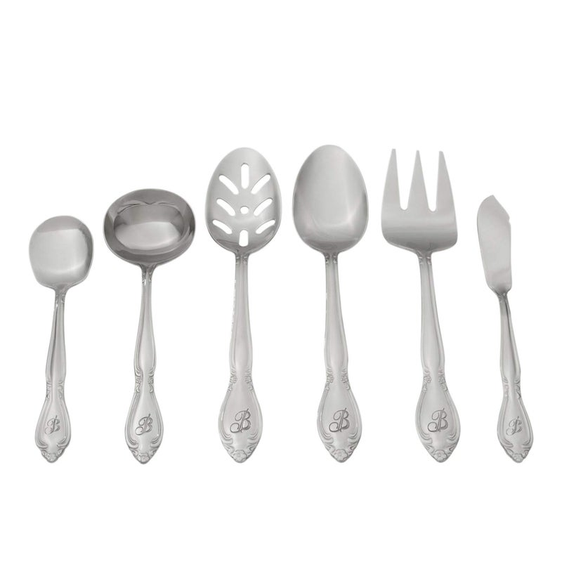 RiverRidge Rose Monogrammed Flatware Set 46 Piece Silverware - P - Utensils Set with Serving Pieces, Heavy Gauge Stainless Steel, Mirror Finish, Dishwasher Safe Cutlery for Daily Use - Image 4